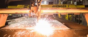plasma cutter with shower of sparks
